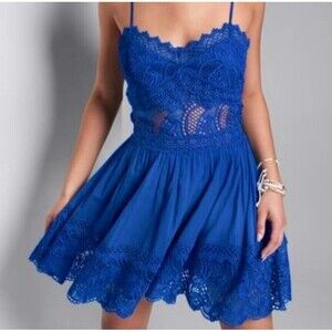 Venus Bright Royal Blue Crochet A-line Lace Sundress 16 XL Cruise wear